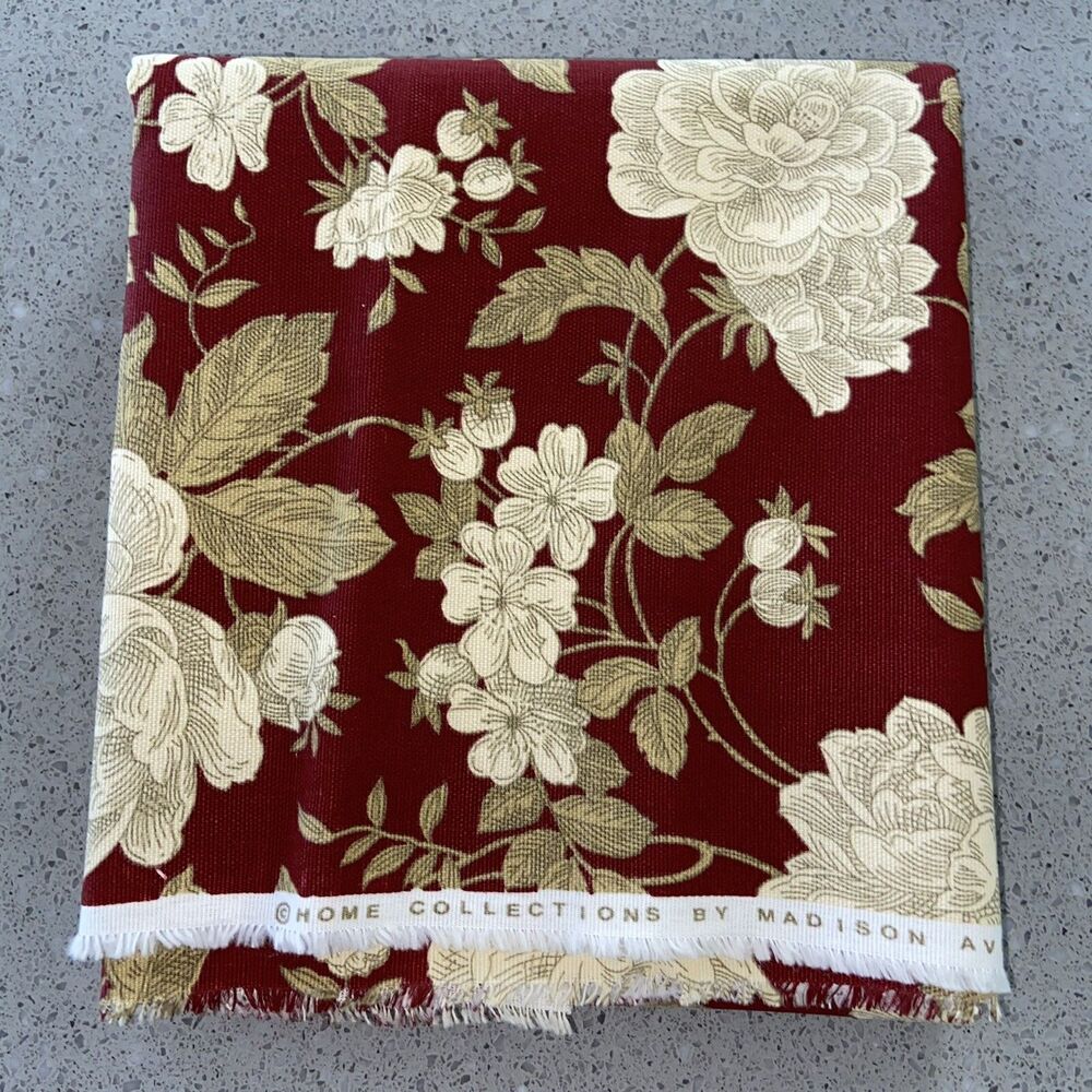 Floral Fabric 1 YD Home Collection By Madison Ave Design 55x41 Brick Red Beige